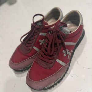 Premiata Men's Burgundy and Pink Accent Sneakers